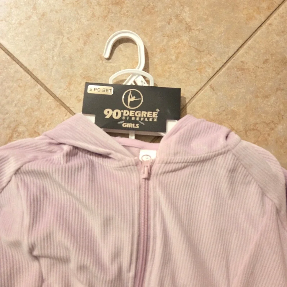 90 Degree By Reflex‎ Girls Rib Velour Castle Jacket Jogger Set Fair Orchid 7/8
